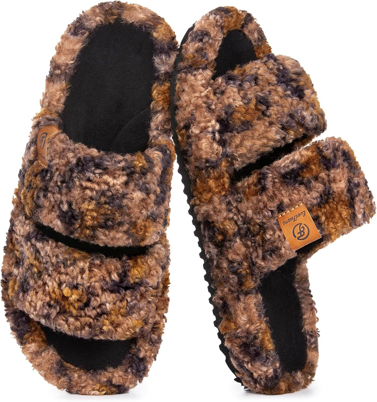Women's Fuzzy Open Toe Slippers in Diva Spots