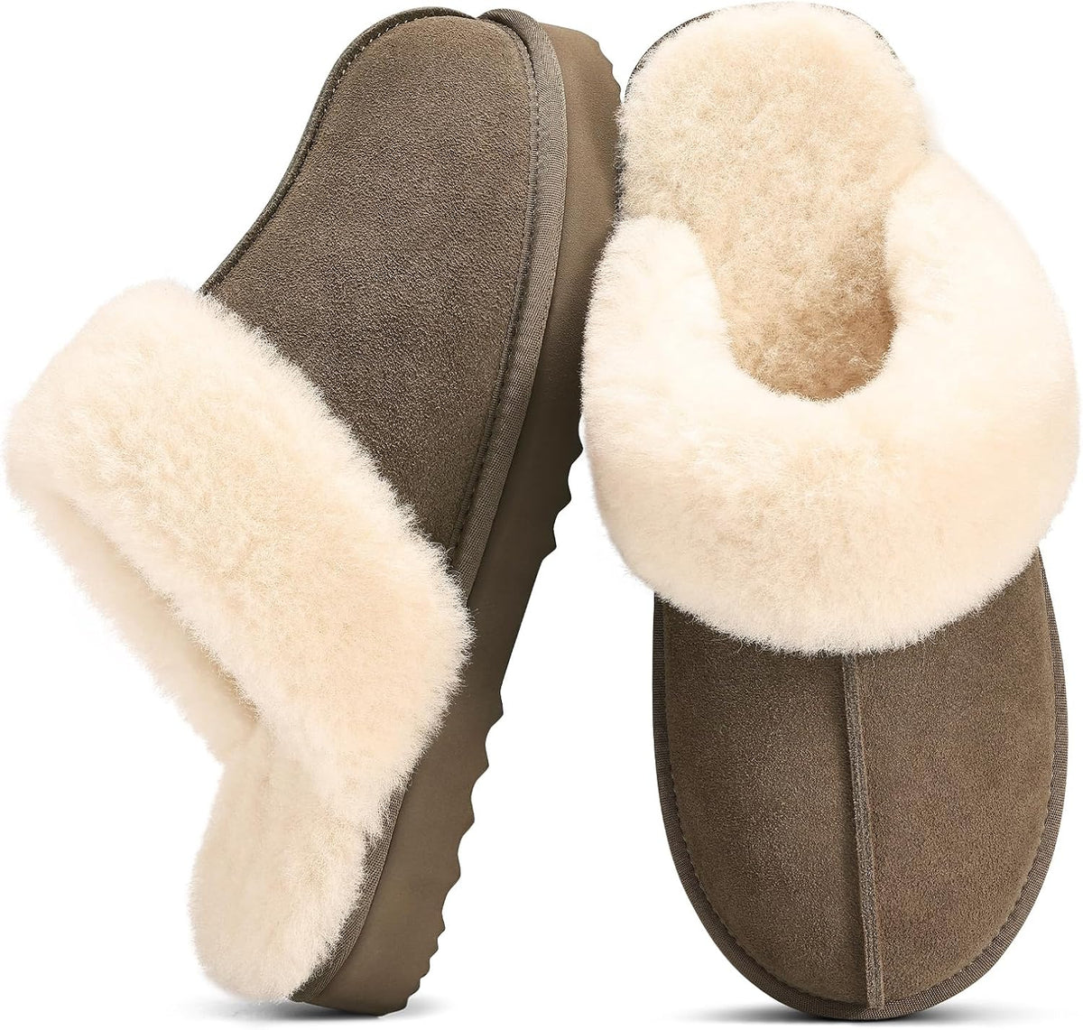 Women's Genuine Suede Scuff Slippers in Mocha-platform