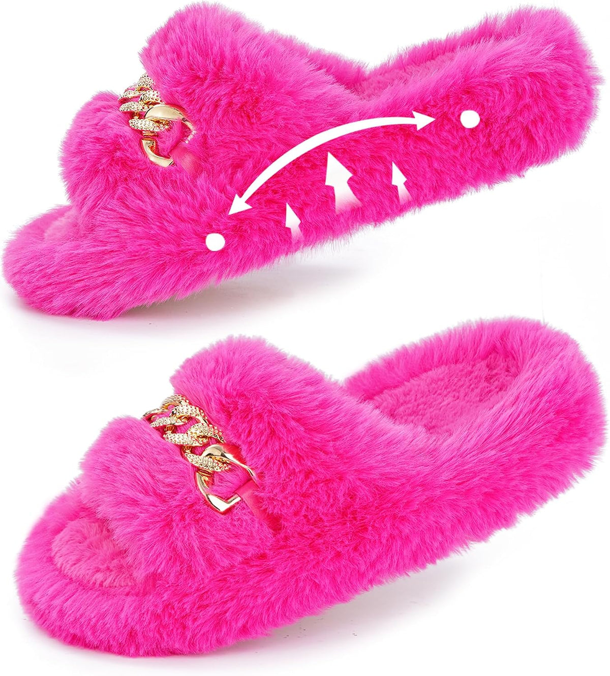 Women's Fluffy Open Toe Slippers in Rose Red