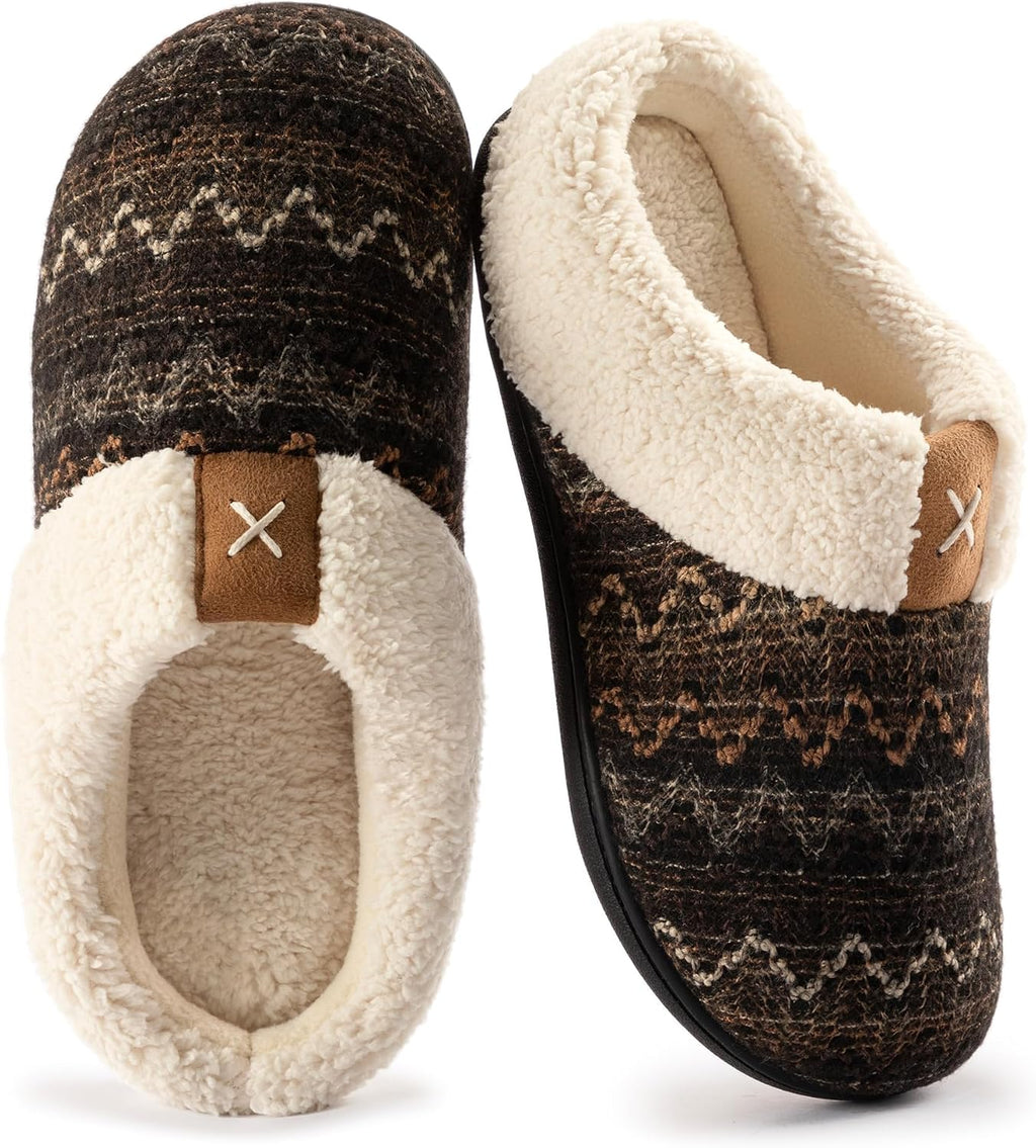 Women's Fleece Lined Indoor Outdoor Slippers - Multi Layer Memory Foam Cushion and Durable Non Slip Sole - 10