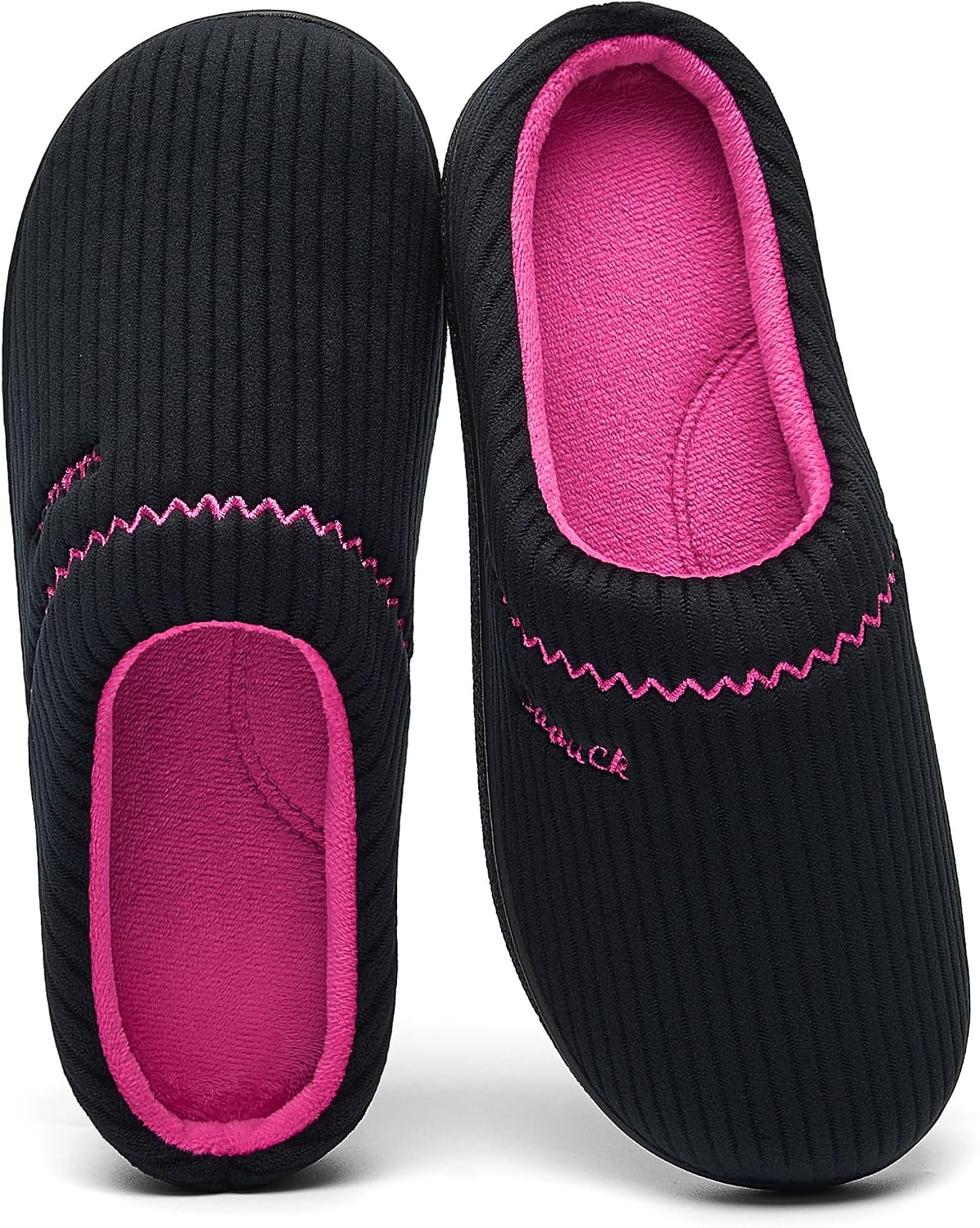 Women's Embroidered Two Tone House Slippers in Black-pink