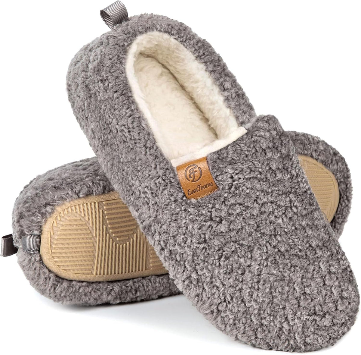 Women's Curly Wool Look Slippers in Grey