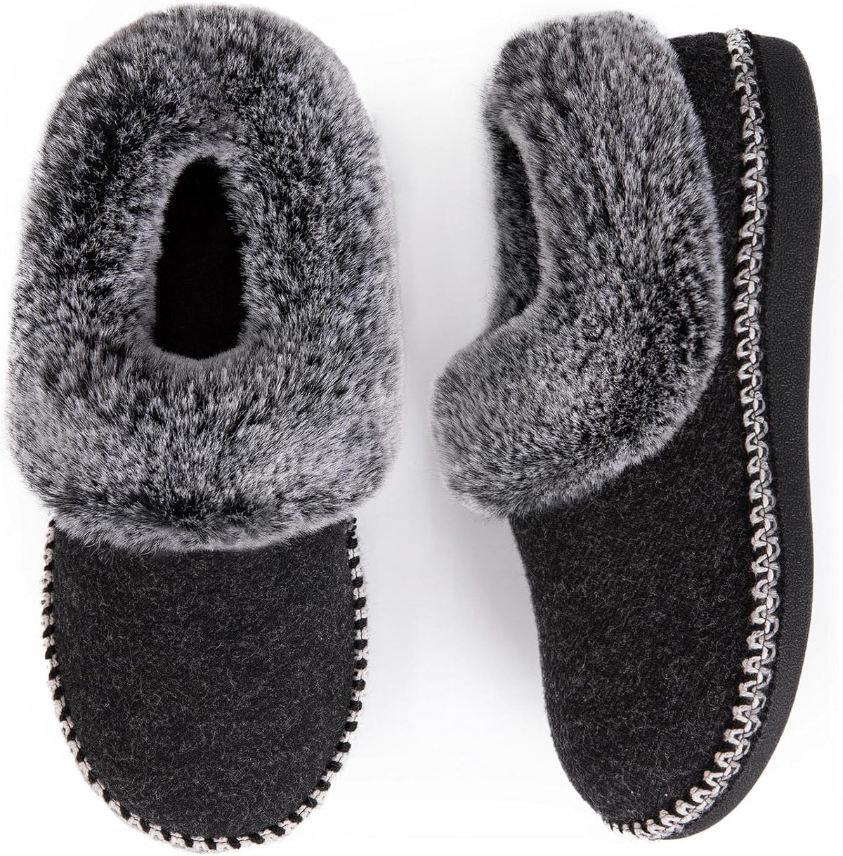 Women's Bootie Slippers - Fluffy Faux Fur Collar, Fleece Lining and Memory Foam Support Cushion for Home - 6