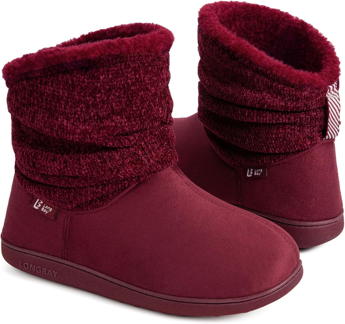 Women's Ankle High Slipper Boots - Chenille Knit and Micro Suede Upper, Faux Fur Lining and Memory Foam - 8