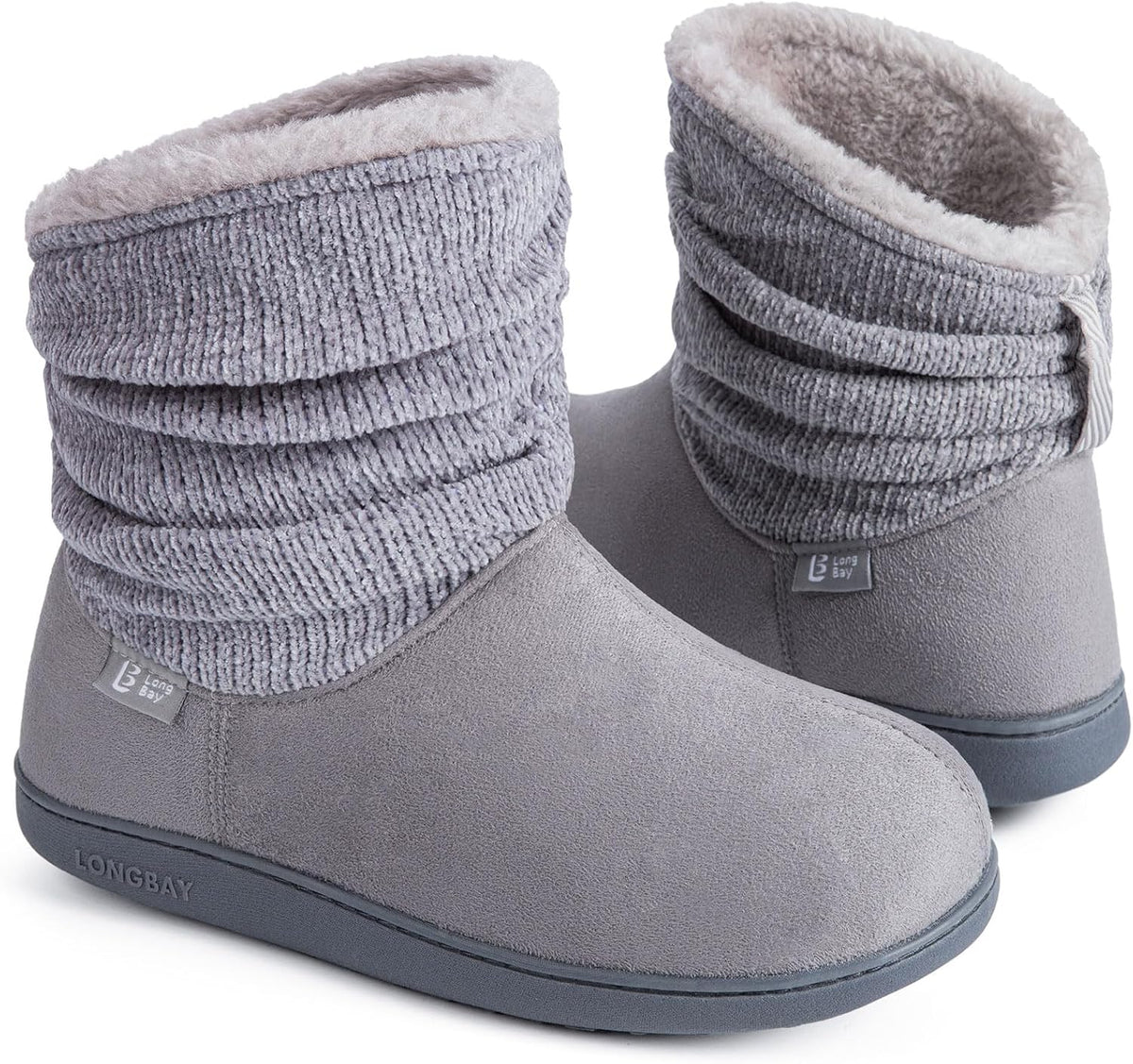 Women's Ankle High Slipper Boots - Chenille Knit and Micro Suede Upper, Faux Fur Lining and Memory Foam - 8