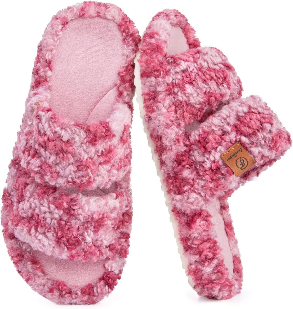 Women's Fuzzy Open Toe Slippers - Memory Foam, Machine Washable, Anti Slip Sole for Indoor and Outdoor Wear - 8