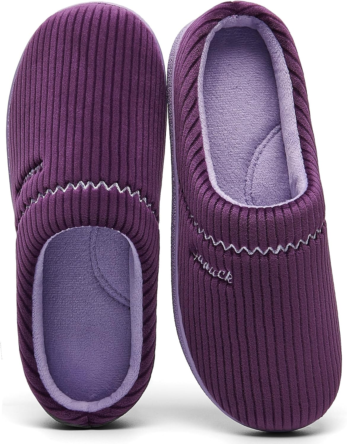 Women's Embroidered Two Tone House Slippers in Purple
