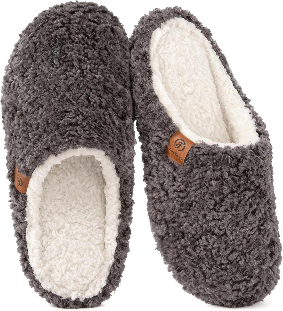 Women's Curly Fleece Slip On Slippers in Dark Grey
