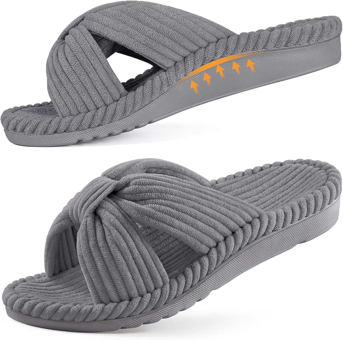 Women's Corduroy Cross Bow Slippers - Contoured Arch Support, Memory Foam and Non Slip Indoor Sole - 6