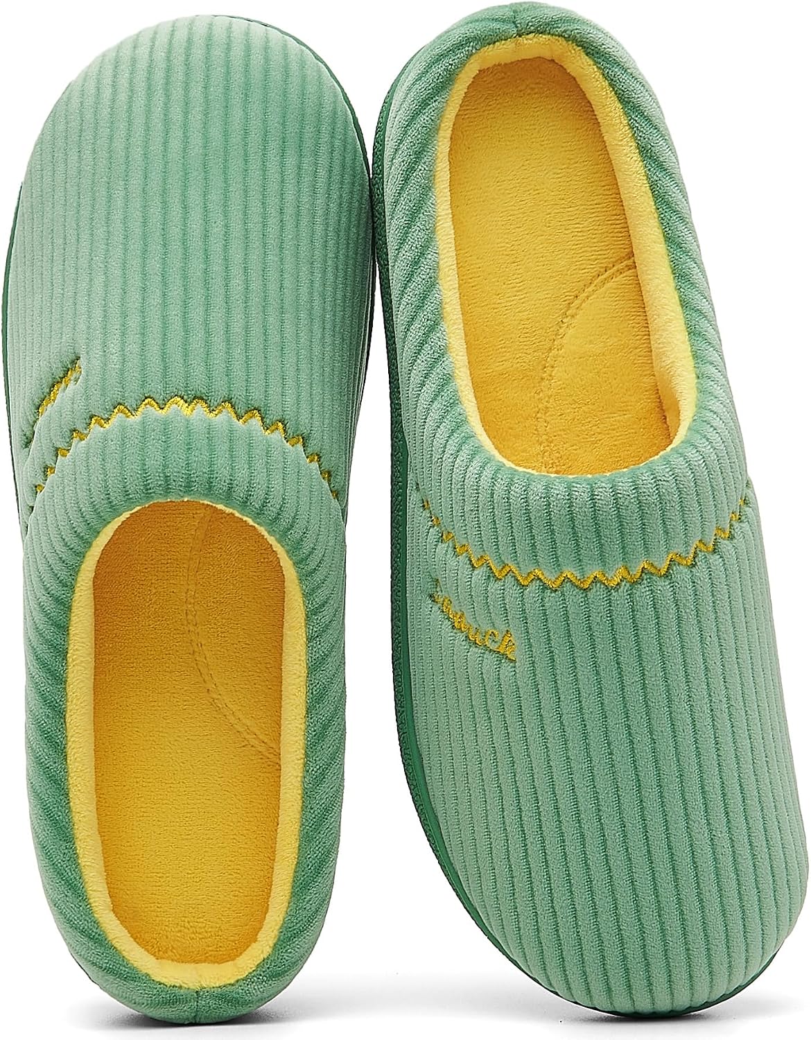 Women's Embroidered Two Tone House Slippers in Green