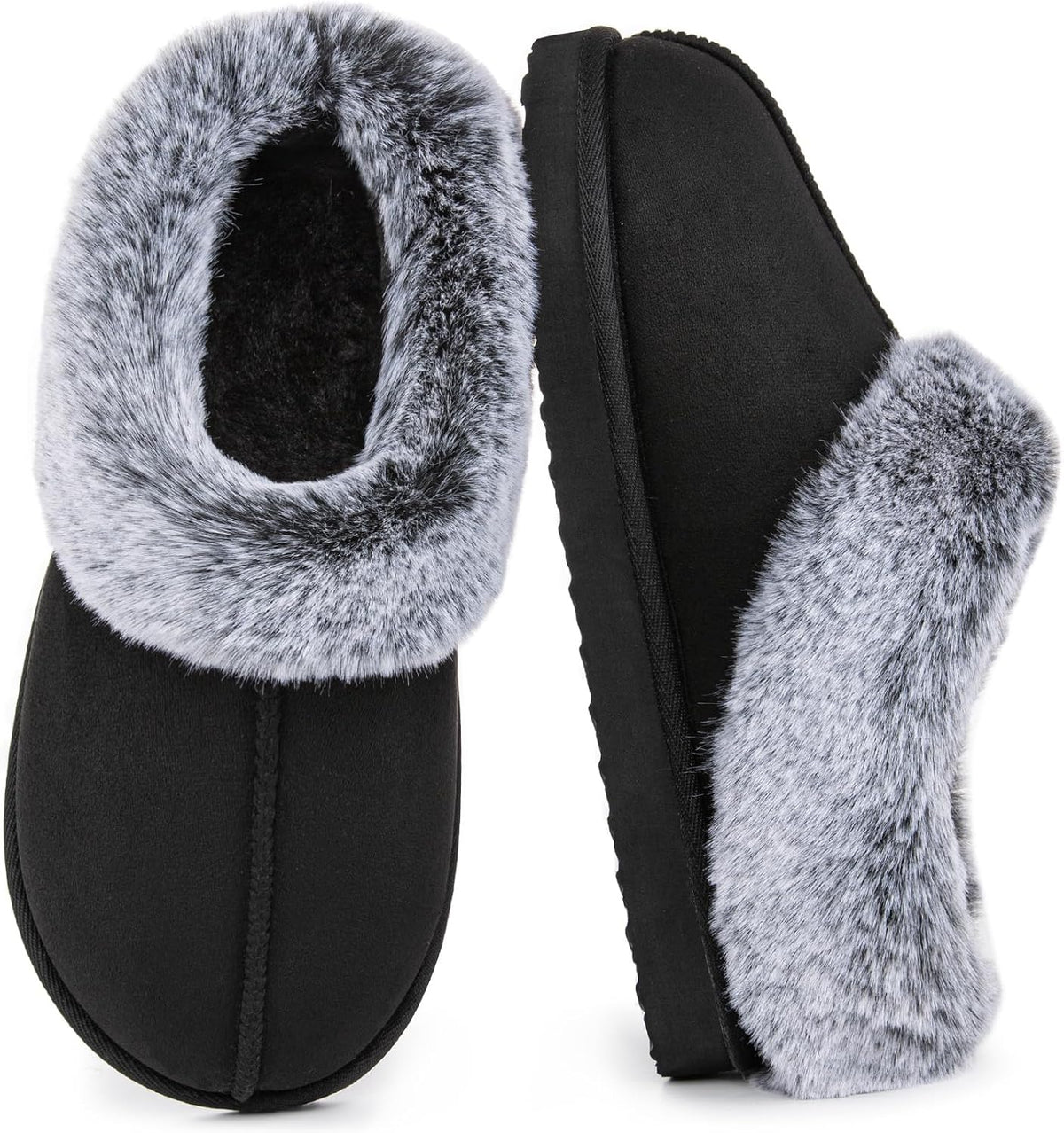 Women's Fuzzy Slip On Clog Slippers in Black