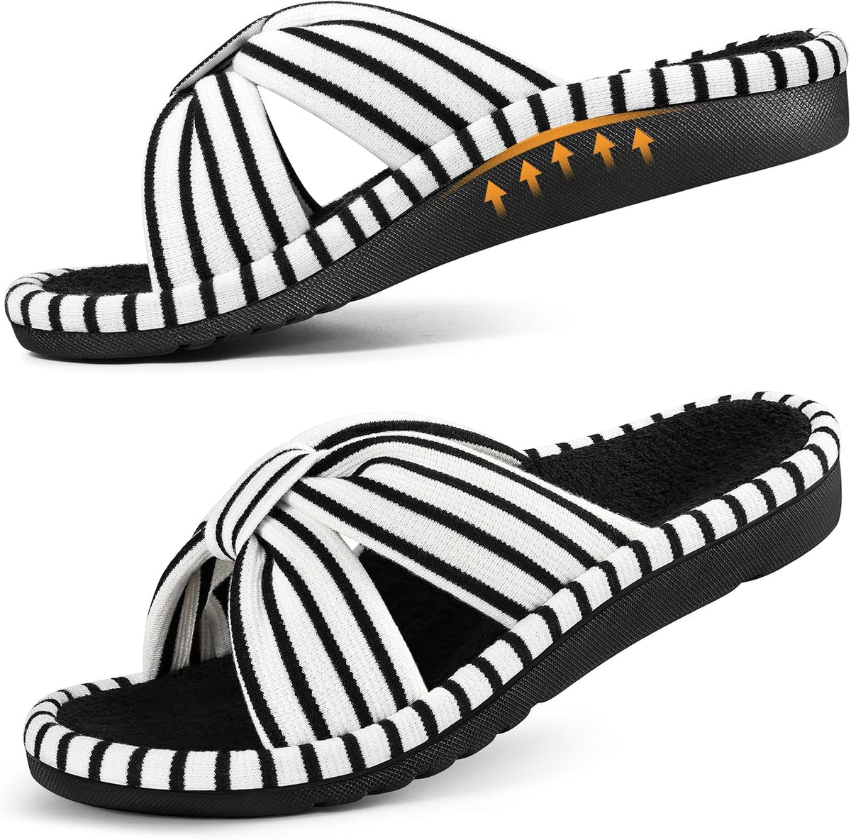 Women's Corduroy Cross Bow Slippers - Contoured Arch Support, Memory Foam and Non Slip Indoor Sole - 8.5