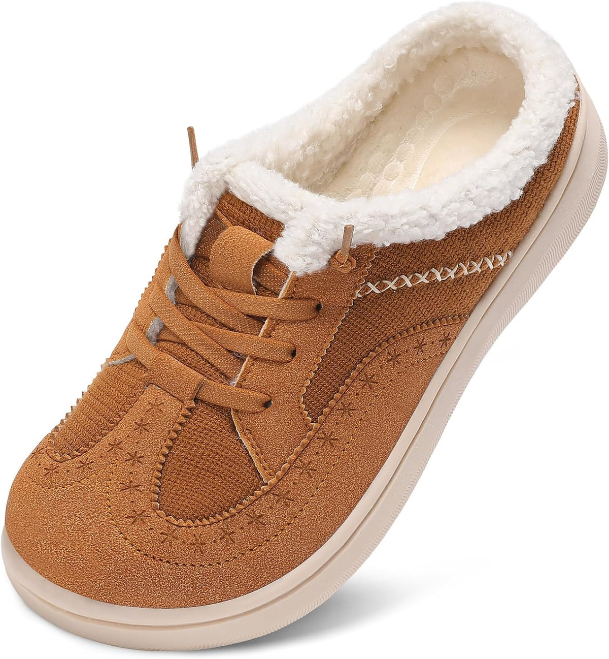 Women's Wide Fit Slipper Mules in Chestnut Brown