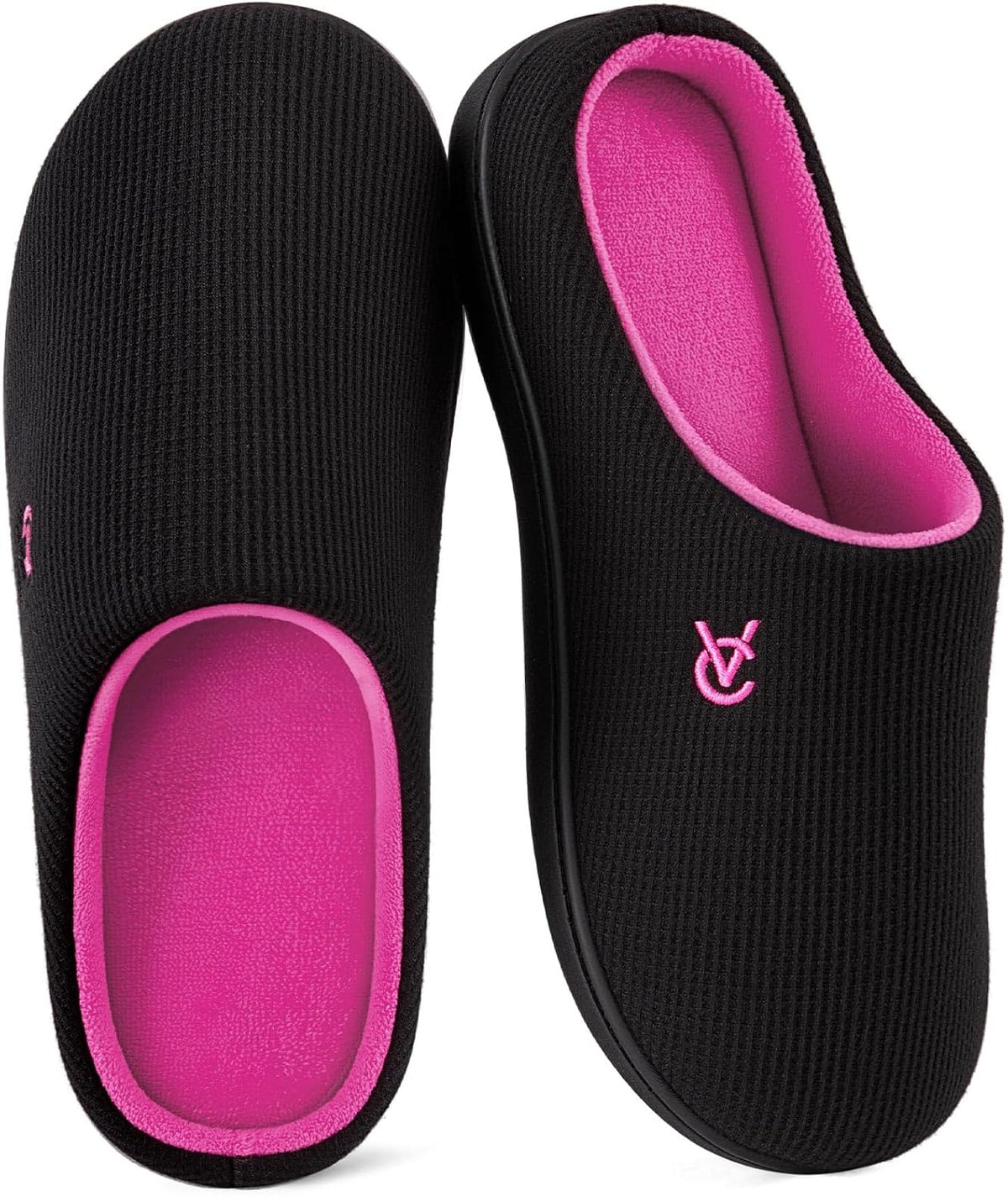 Women's Two Tone Knit Slippers in Fuchsia Black