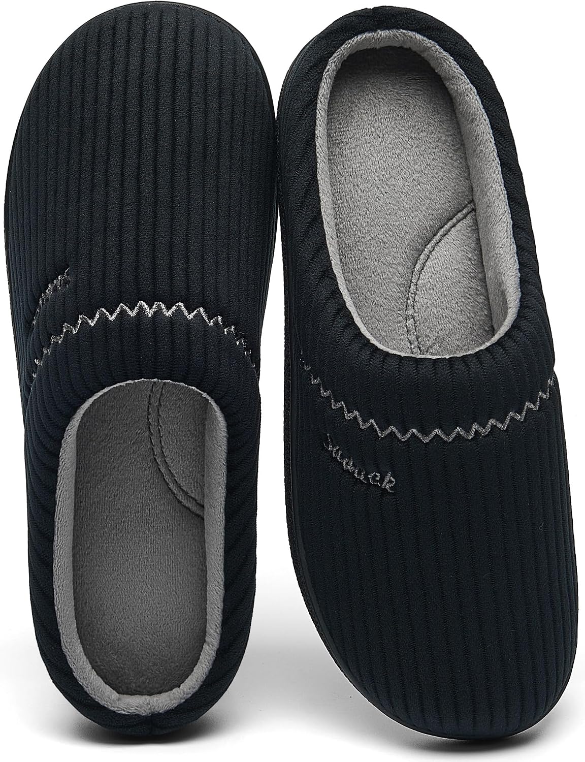 Women's Embroidered Two Tone House Slippers in Black-grey