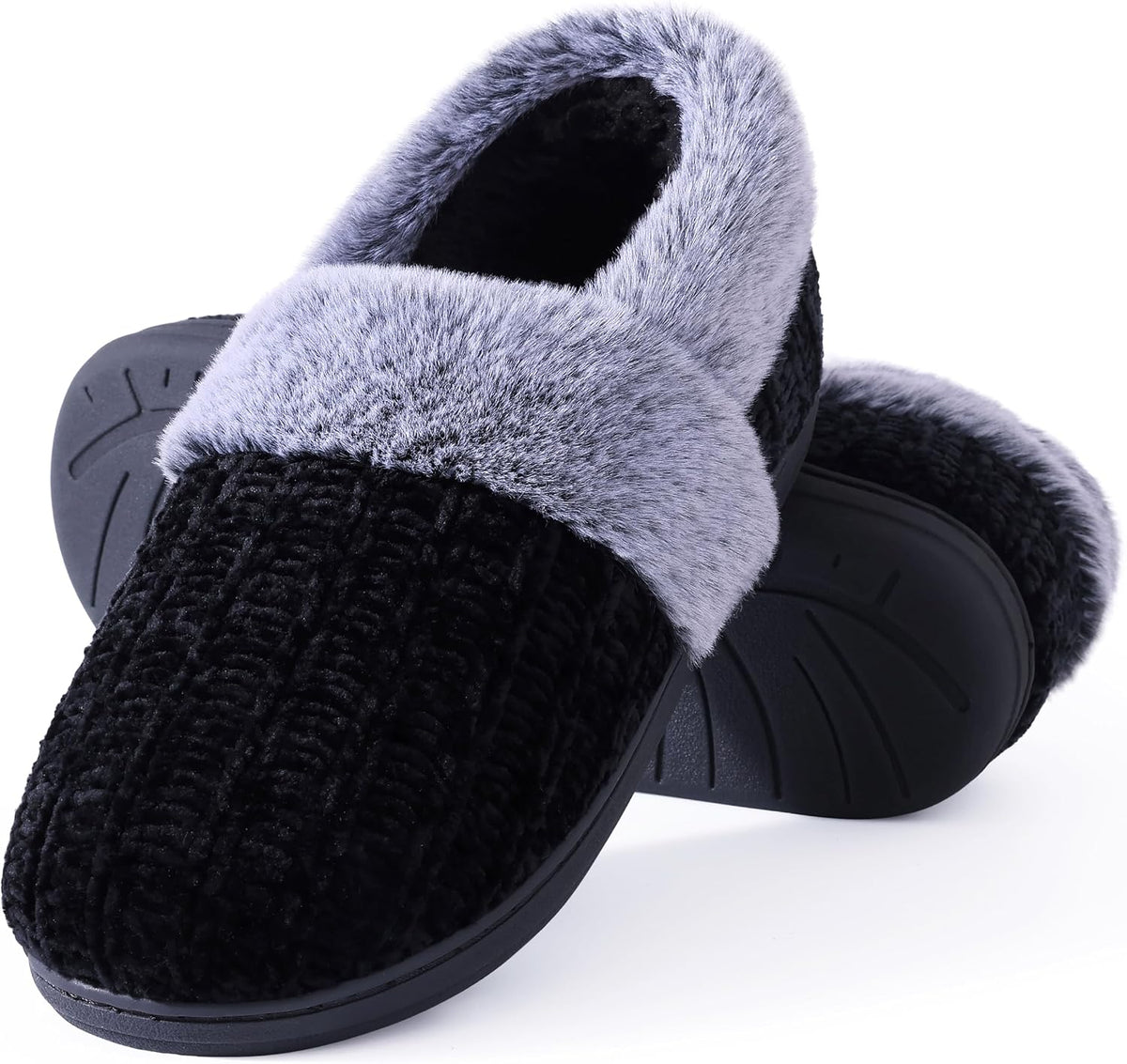 Women's Knit Closed Back Slippers in Black