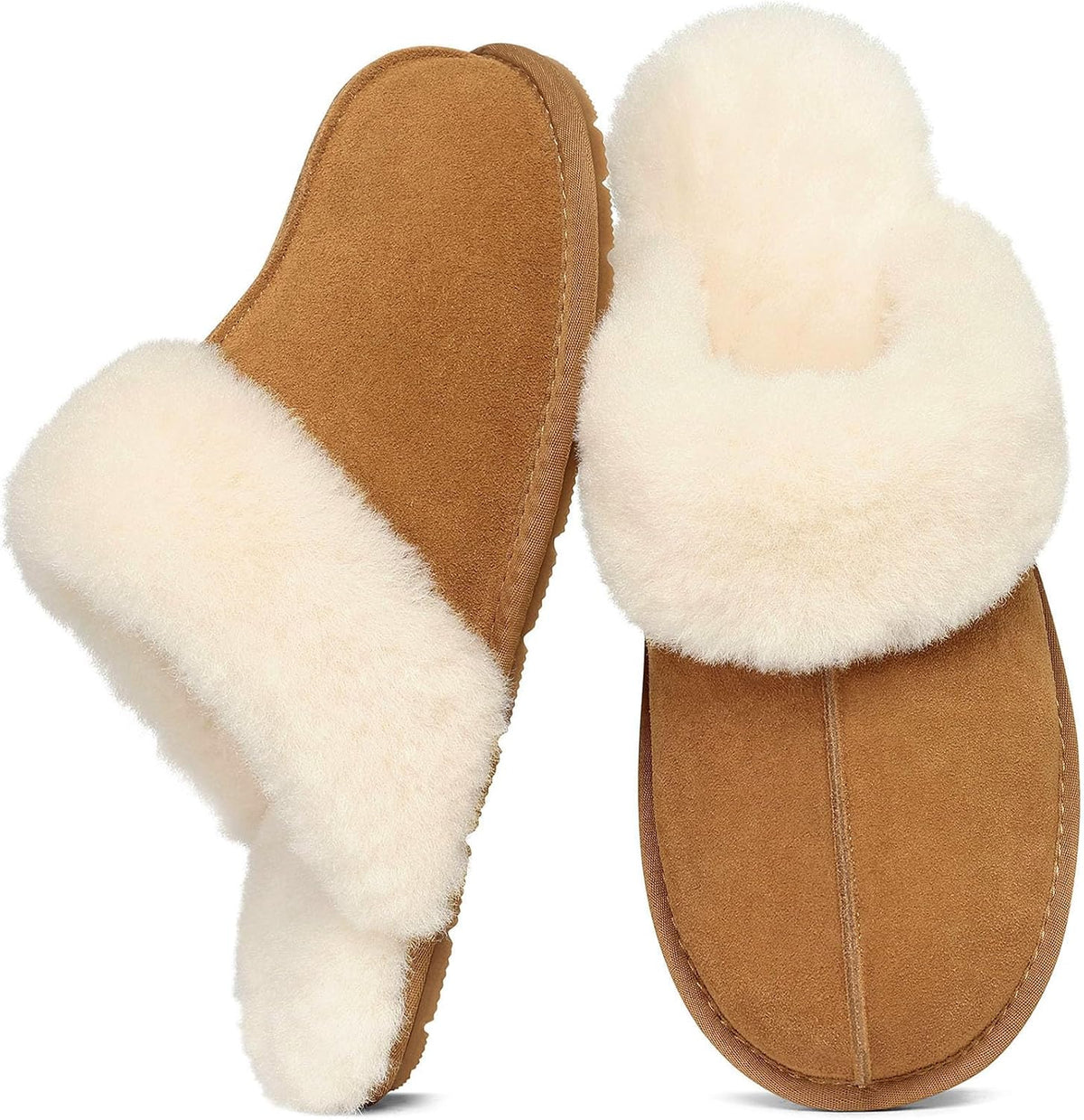 Women's Genuine Suede Scuff Slippers in Chestnut