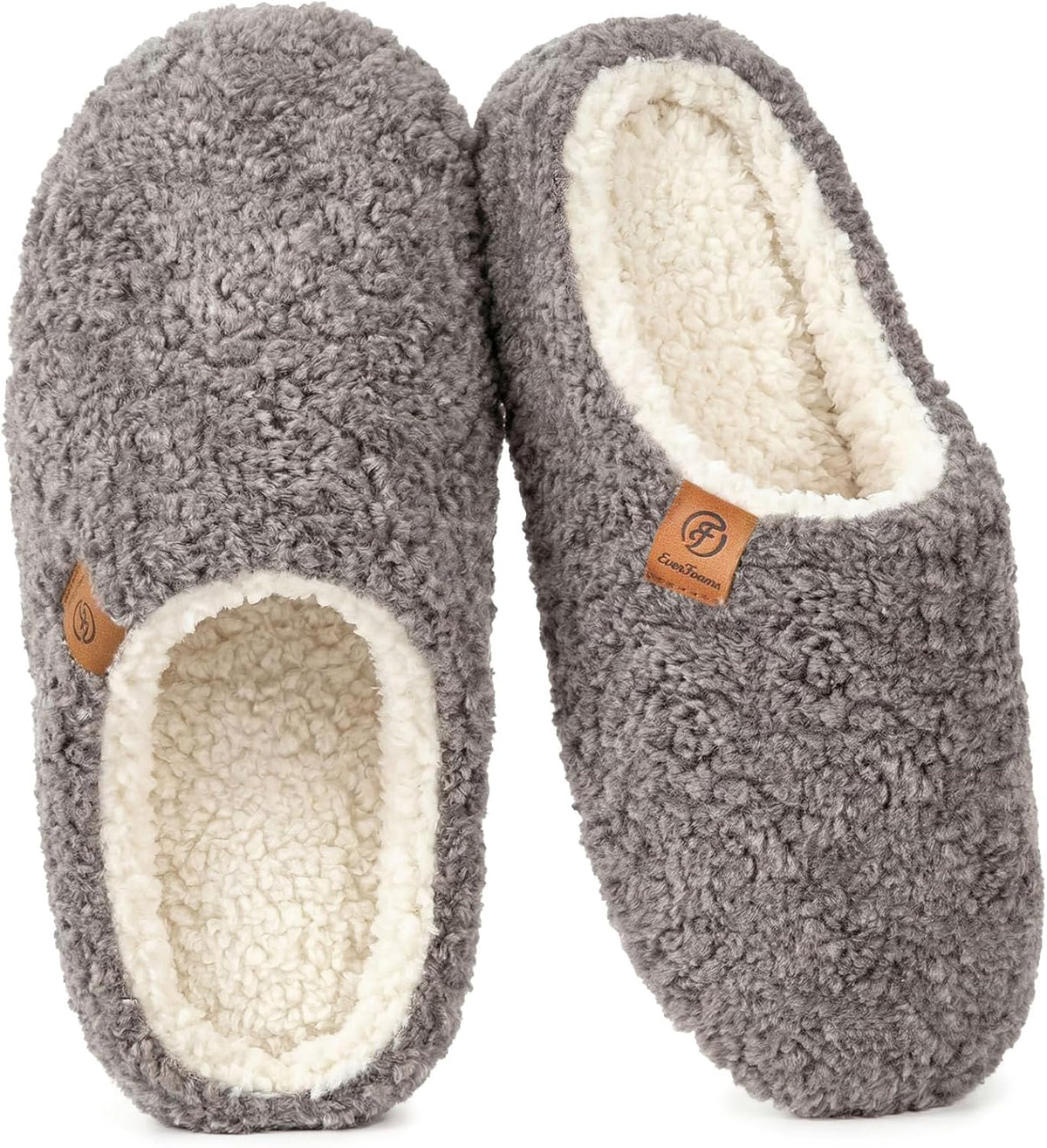 Women's Curly Fleece Slip On Slippers in Grey