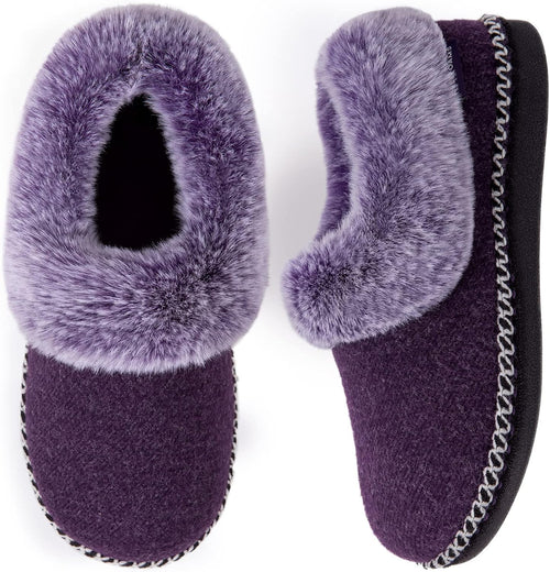 Women's Bootie Slippers - Fluffy Faux Fur Collar, Fleece Lining and Memory Foam Support Cushion for Home - 6
