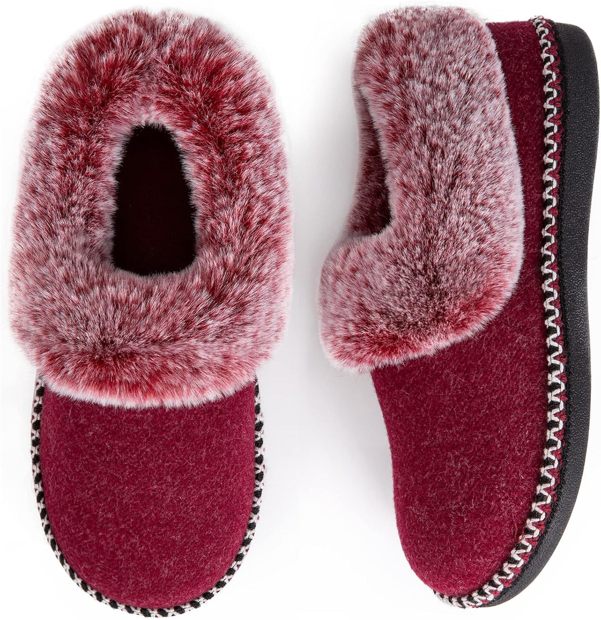 Women's Bootie Slippers - Fluffy Faux Fur Collar, Fleece Lining and Memory Foam Support Cushion for Home - 6