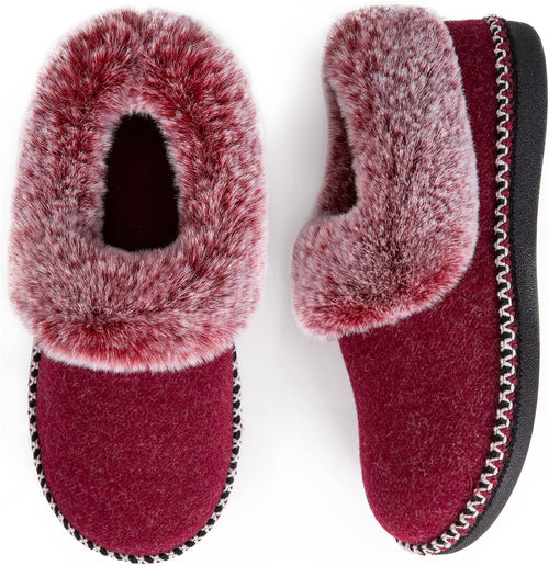Women's Bootie Slippers - Fluffy Faux Fur Collar, Fleece Lining and Memory Foam Support Cushion for Home - 6