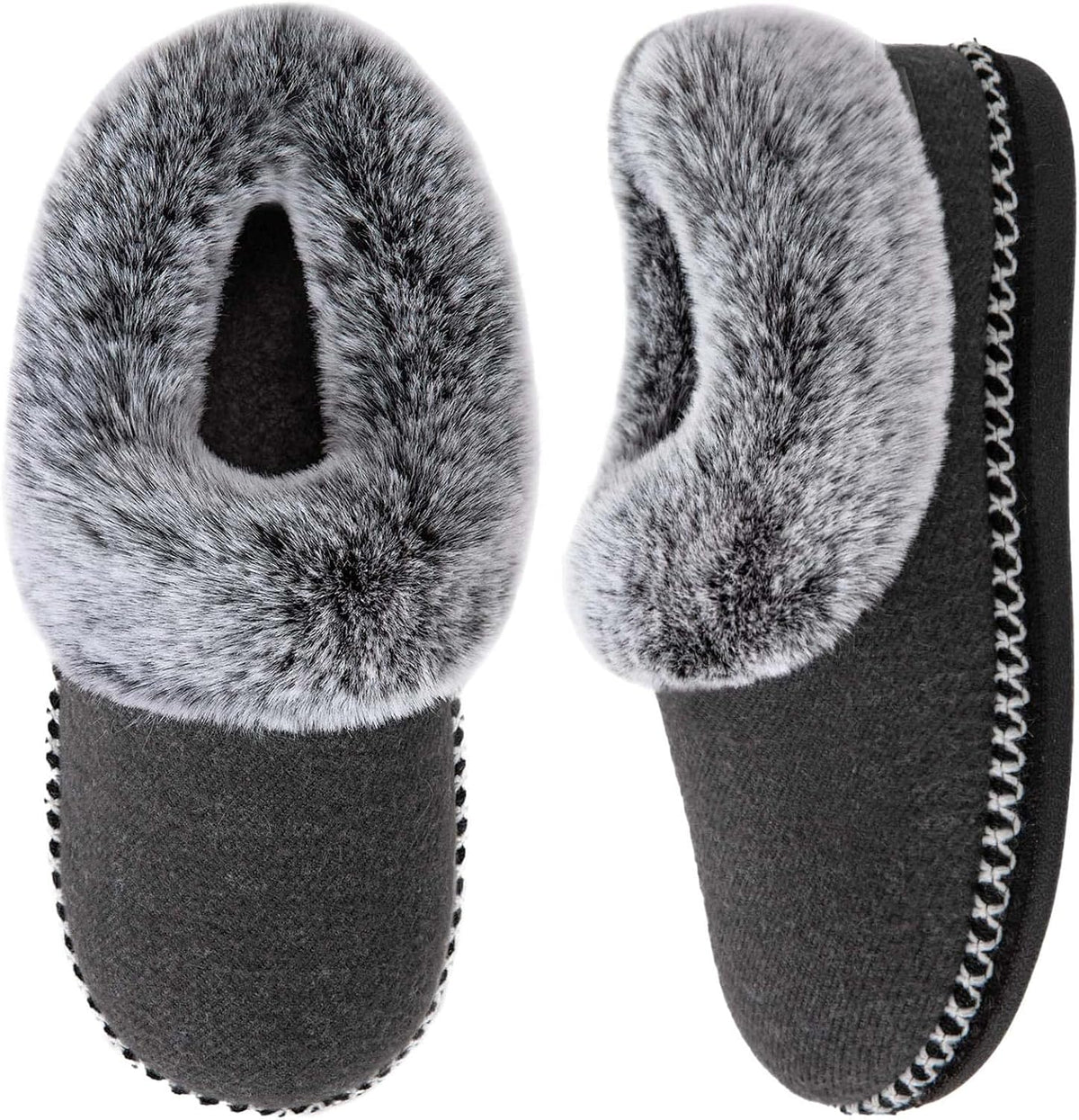Women's Bootie Slippers - Fluffy Faux Fur Collar, Fleece Lining and Memory Foam Support Cushion for Home - 6