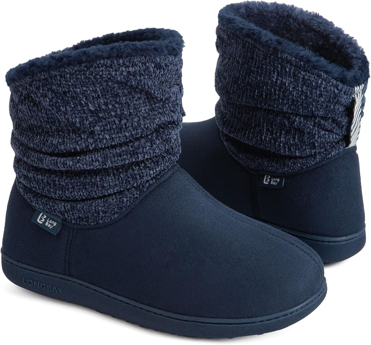 Women's Ankle High Slipper Boots - Chenille Knit and Micro Suede Upper, Faux Fur Lining and Memory Foam - 8