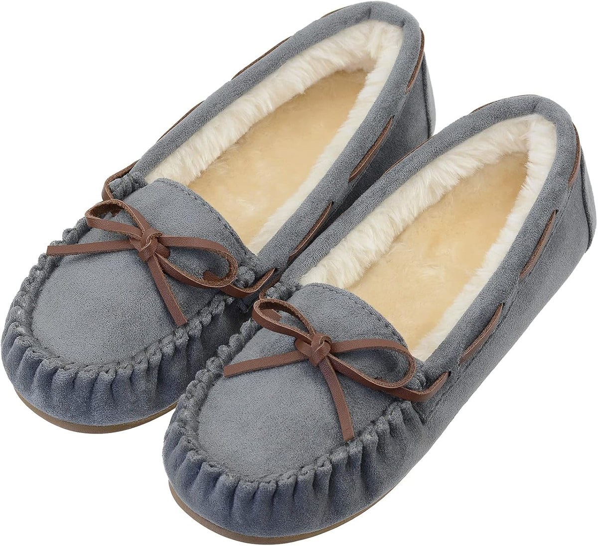 Women's Micro Suede Moccasin Slippers in Grey