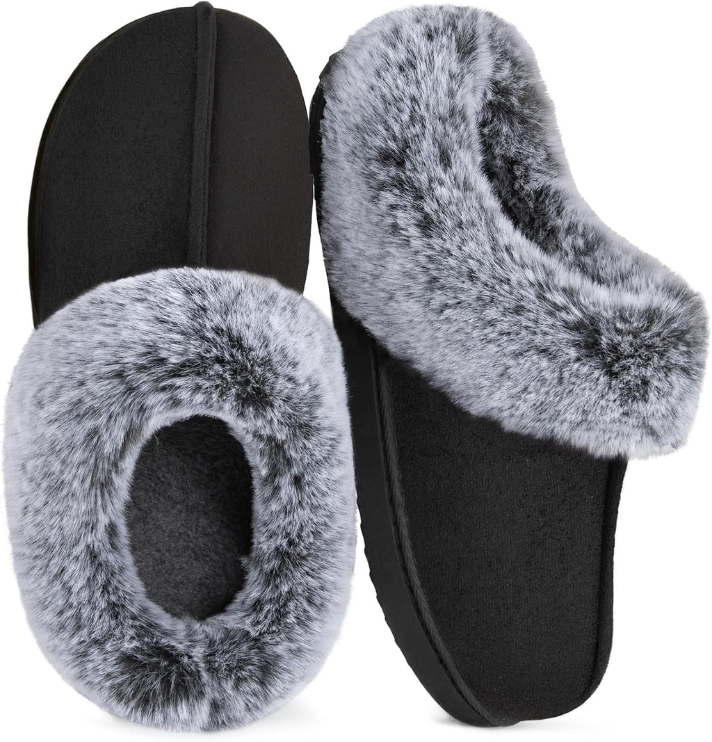 Women's Fuzzy Slip On Clog Slippers - Memory Foam, Machine Washable and Non Slip Sole for Indoor Outdoor Use - 10