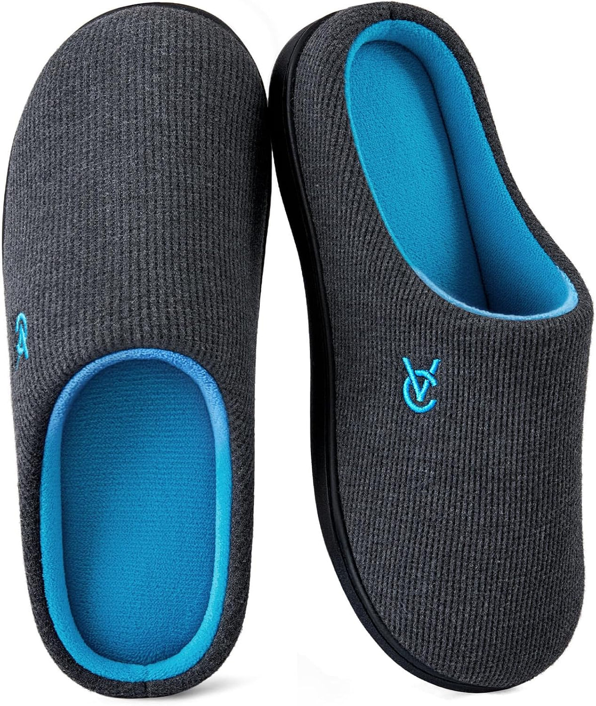 Women's Two Tone Knit Slippers - Memory Foam Cushioning and Non Slip Sole for Indoor and Outdoor Wear - 8