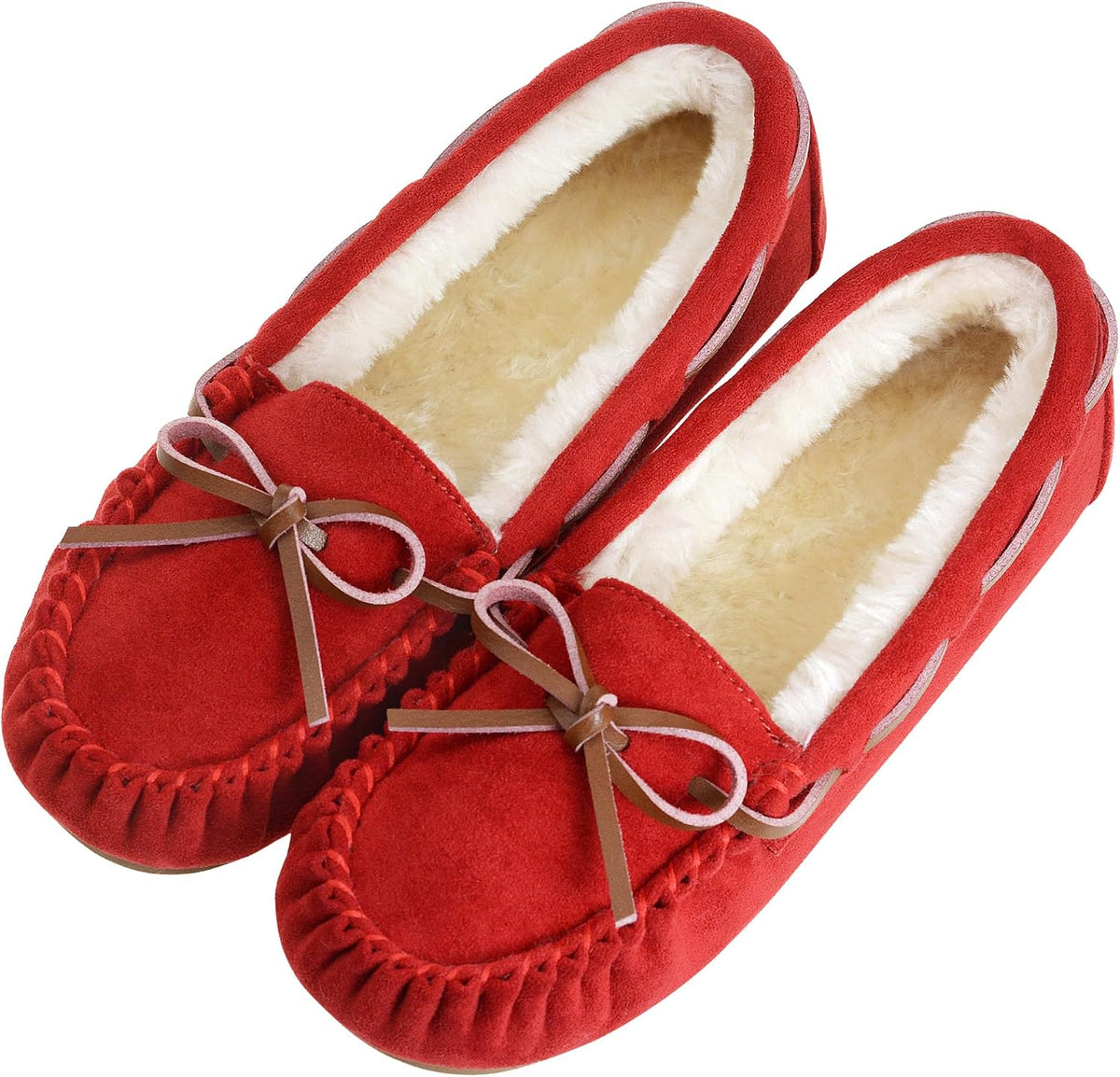 Women's Micro Suede Moccasin Slippers in Red