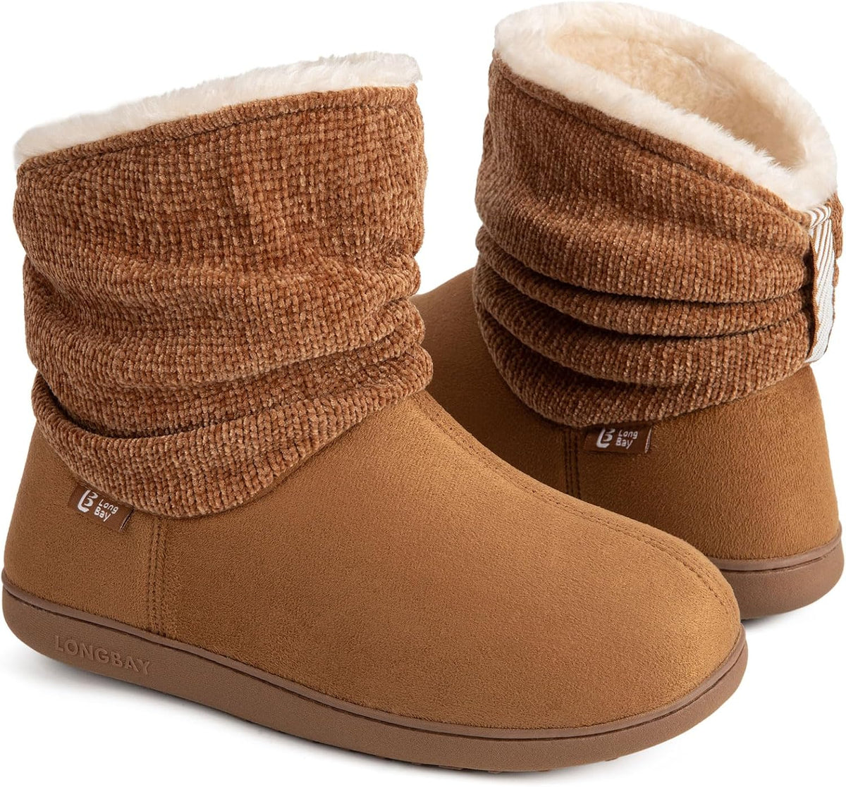 Women's Ankle High Slipper Boots - Chenille Knit and Micro Suede Upper, Faux Fur Lining and Memory Foam - 8
