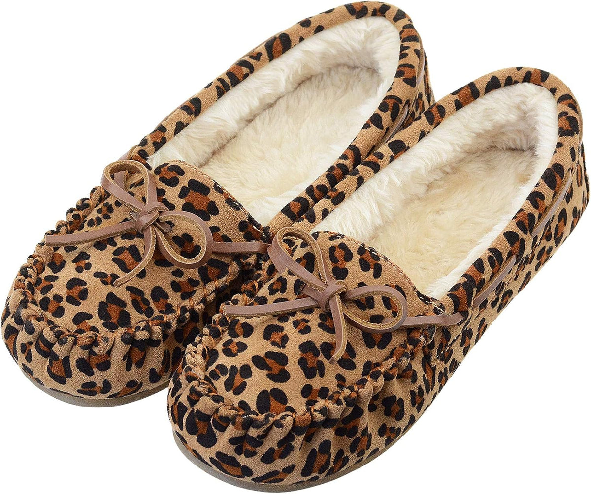 Women's Micro Suede Moccasin Slippers in Leopard