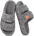 Women's Fuzzy Open Toe Slippers - Memory Foam, Machine Washable, Anti Slip Sole for Indoor and Outdoor Wear - 8