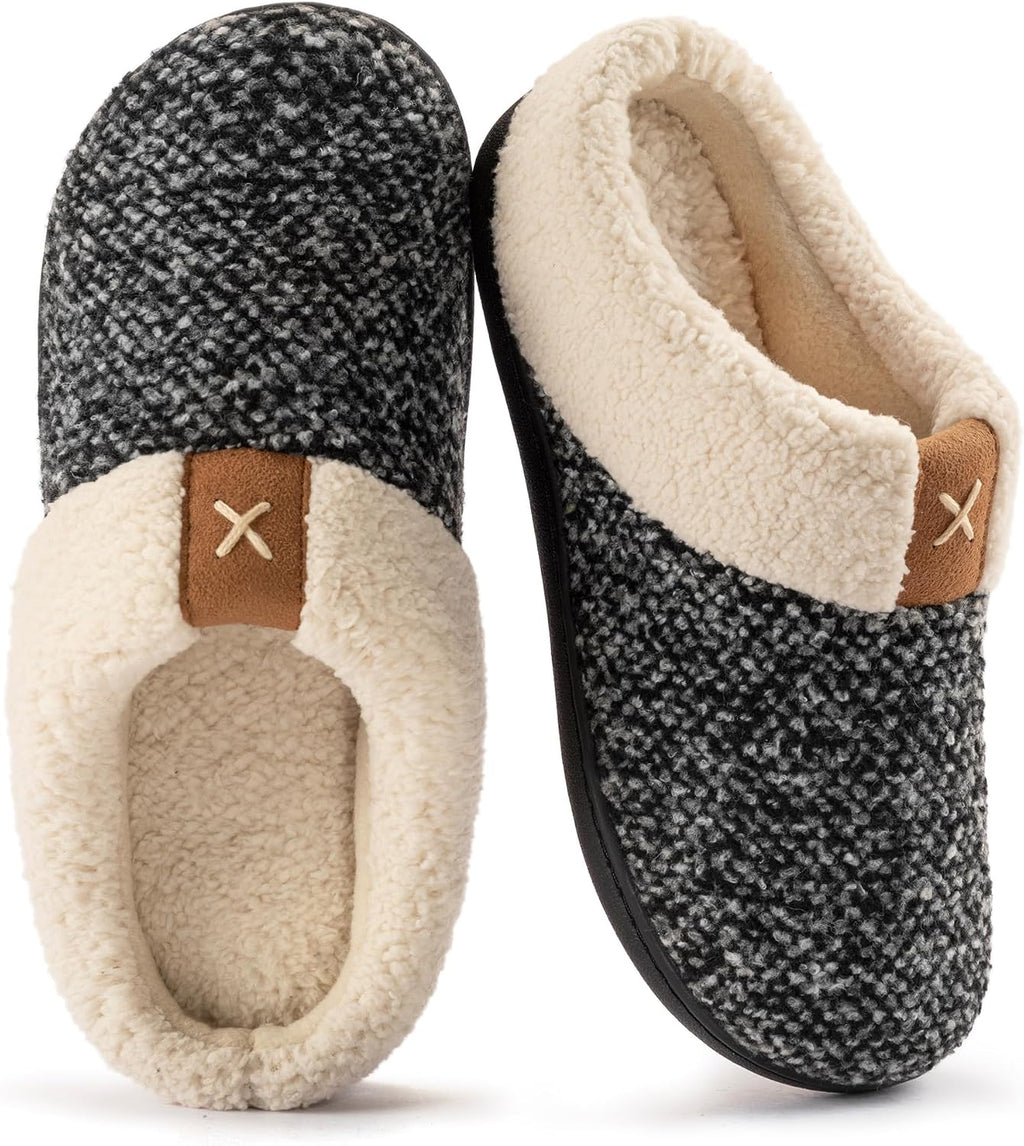 Women's Fleece Lined Indoor Outdoor Slippers - Multi Layer Memory Foam Cushion and Durable Non Slip Sole - 8