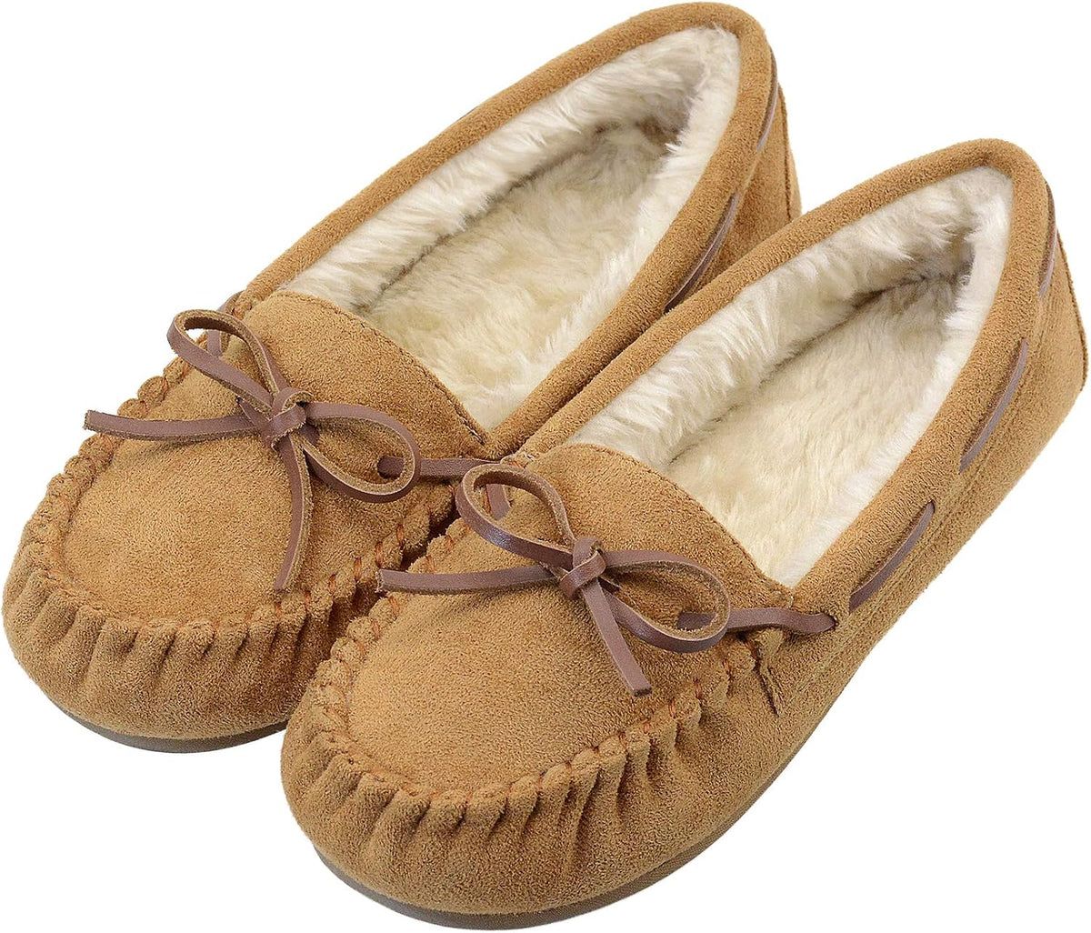 Women's Micro Suede Moccasin Slippers in Tan