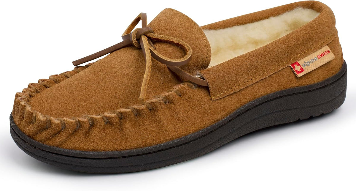 Women's Genuine Suede Moccasin Slippers in Chestnut